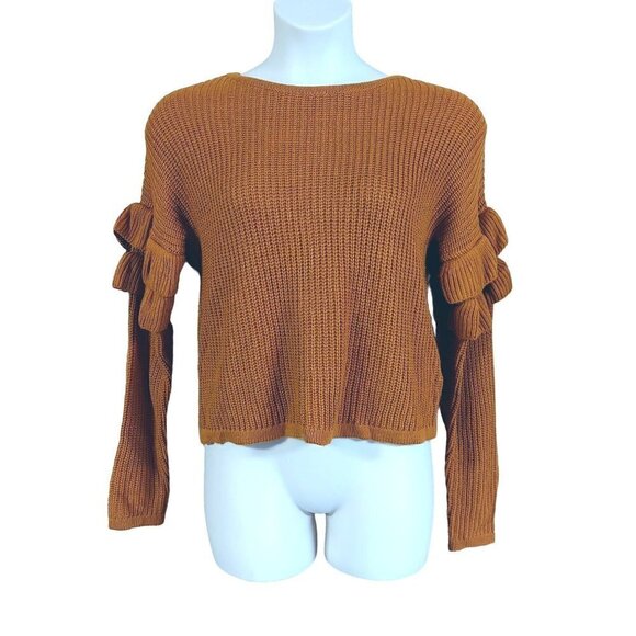 Say What? Mustard Yellow Round Neck Ruffle Sleeve Sweater - Picture 2 of 6